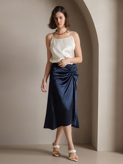 19Momme Silk Sexy Pleated High Slit Skirt