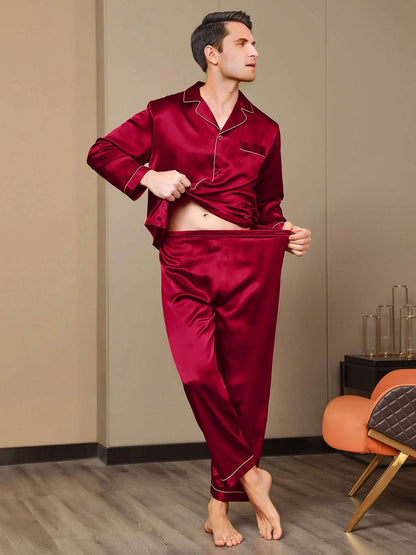 Pure Silk Men‘s Lapel Pajama Set 2Pcs