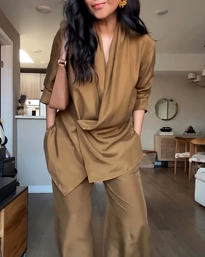 IZA | Szykowny komplet z drapowanym dekoltem typu woda