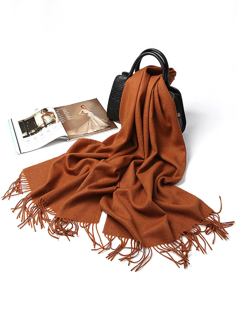 Pure Wool Scarf Shawl w/ Fringed Decoration 200x70cm/79