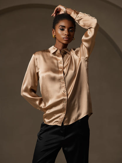 19 Momme Silk Solid Color Fashionable Basic Shirt