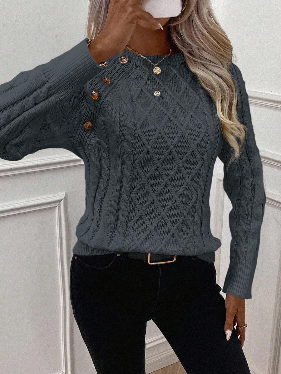 Klara | Sweter z Guzikami i Warkoczowym Splotem