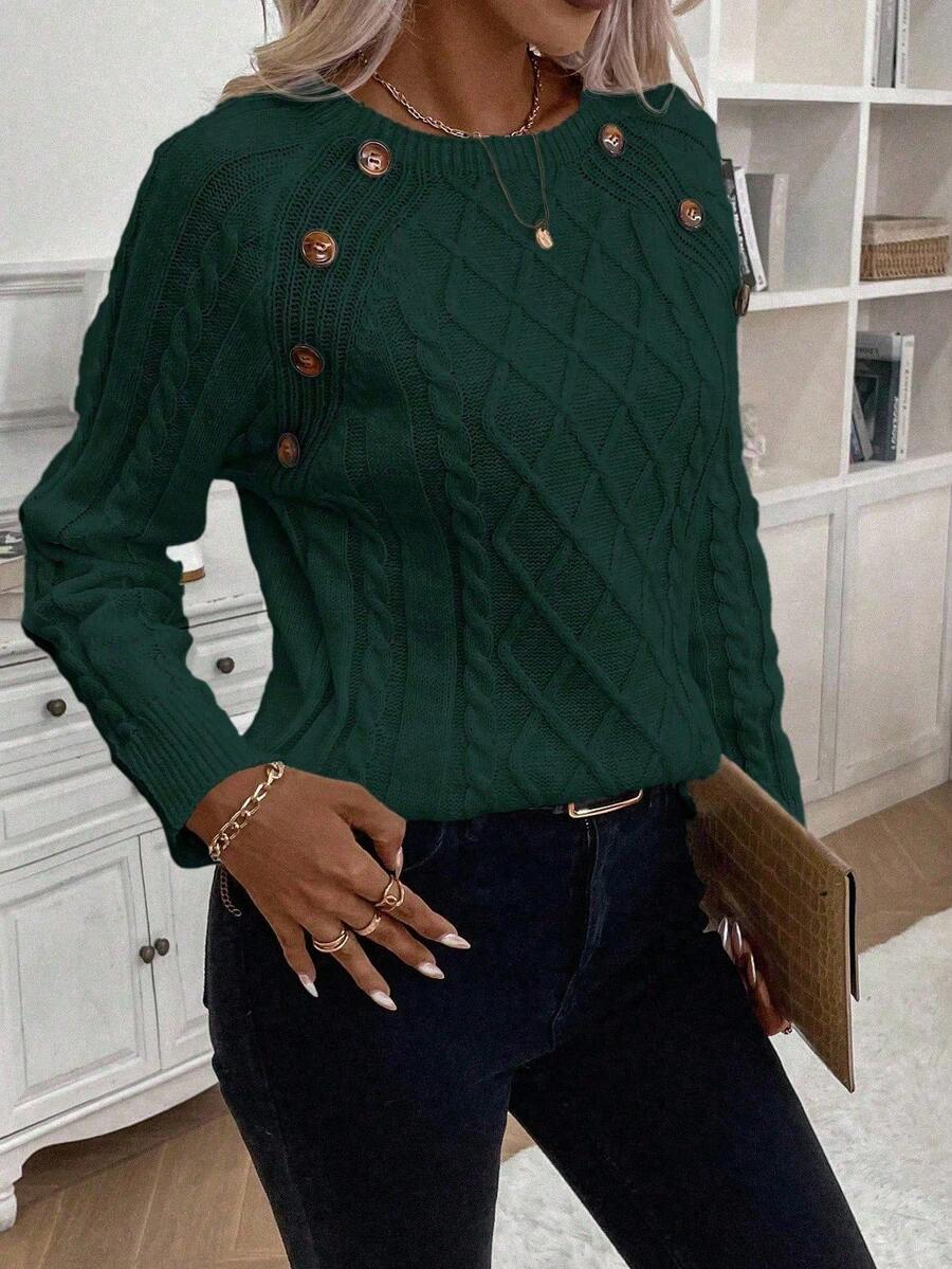 Klara | Sweter z Guzikami i Warkoczowym Splotem