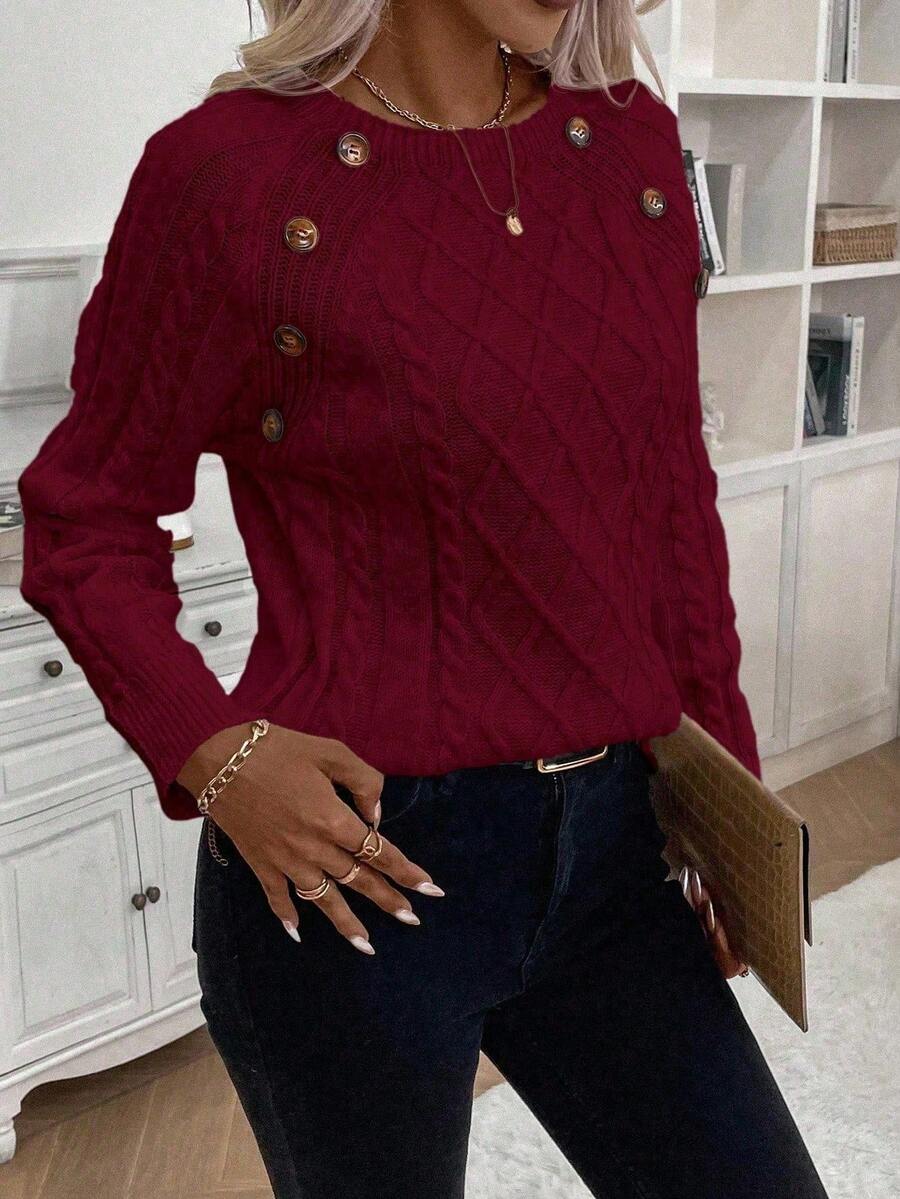 Klara | Sweter z Guzikami i Warkoczowym Splotem