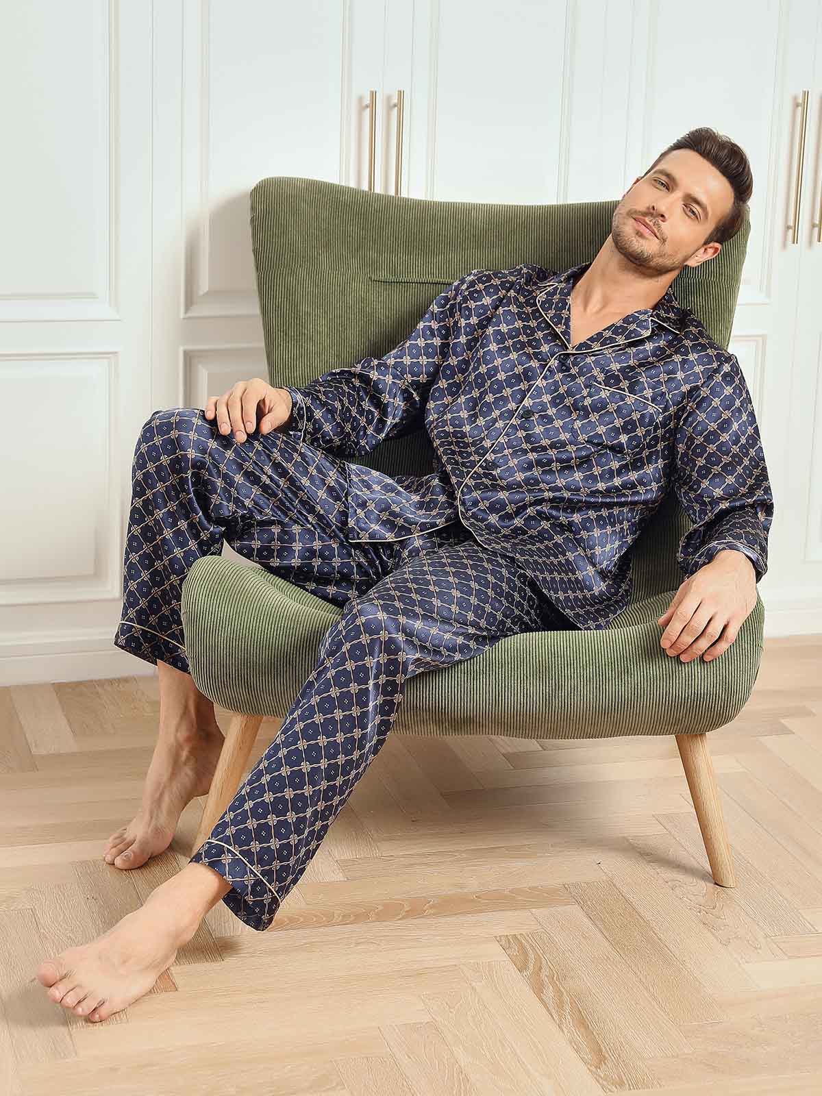 Pure Silk Printed Lapel Men‘s Pajamas