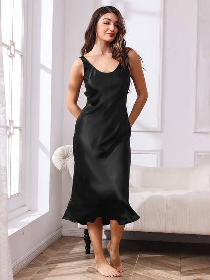 Pure Silk Casual Straps Long Dress