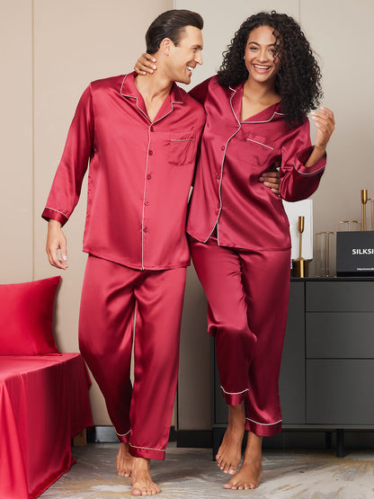 Couple Pure Silk Long Pajama Sets Total 4Pcs