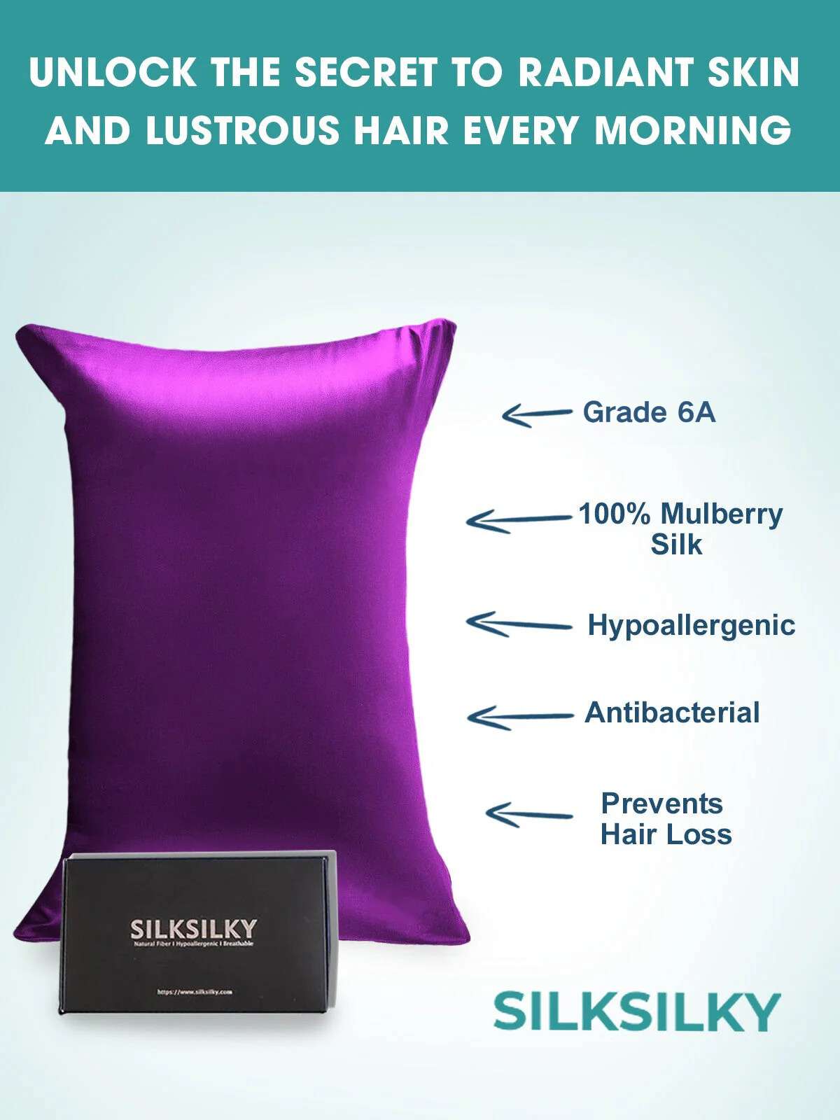 100% Mulberry Silk Pillowcase - Hidden Zipper