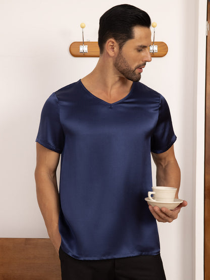 Pure Silk Short Sleeve V-Neck Men's Tee