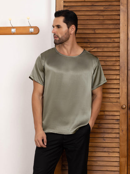 Pure Silk Short-Sleeved Round Neck Mens Tee