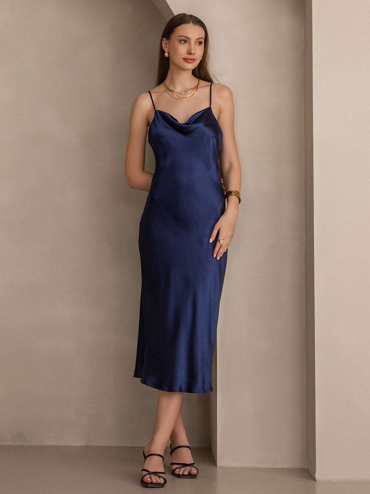 Pure Silk Strap Maxi Long Dresses