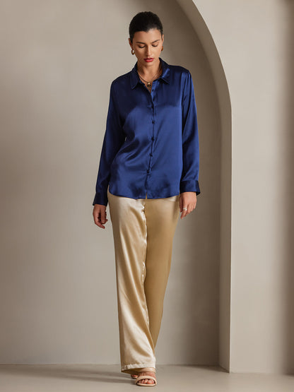 19Momme Silk Solid Color Basic Lapel Shirt