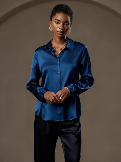 19Momme Silk Solid Color Basic Lapel Shirt