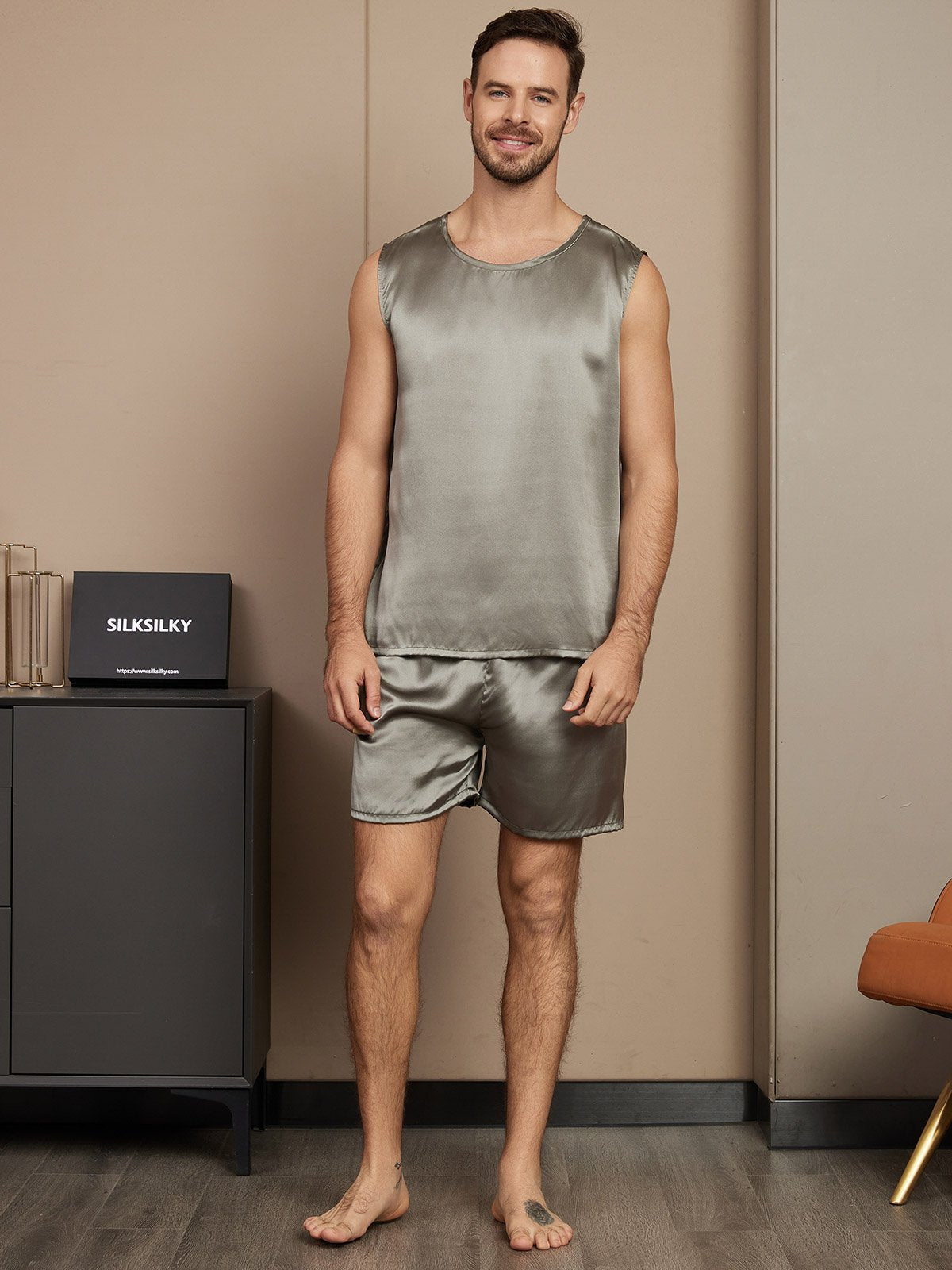 Pure Silk Sleeveless Men's Pajamas Set