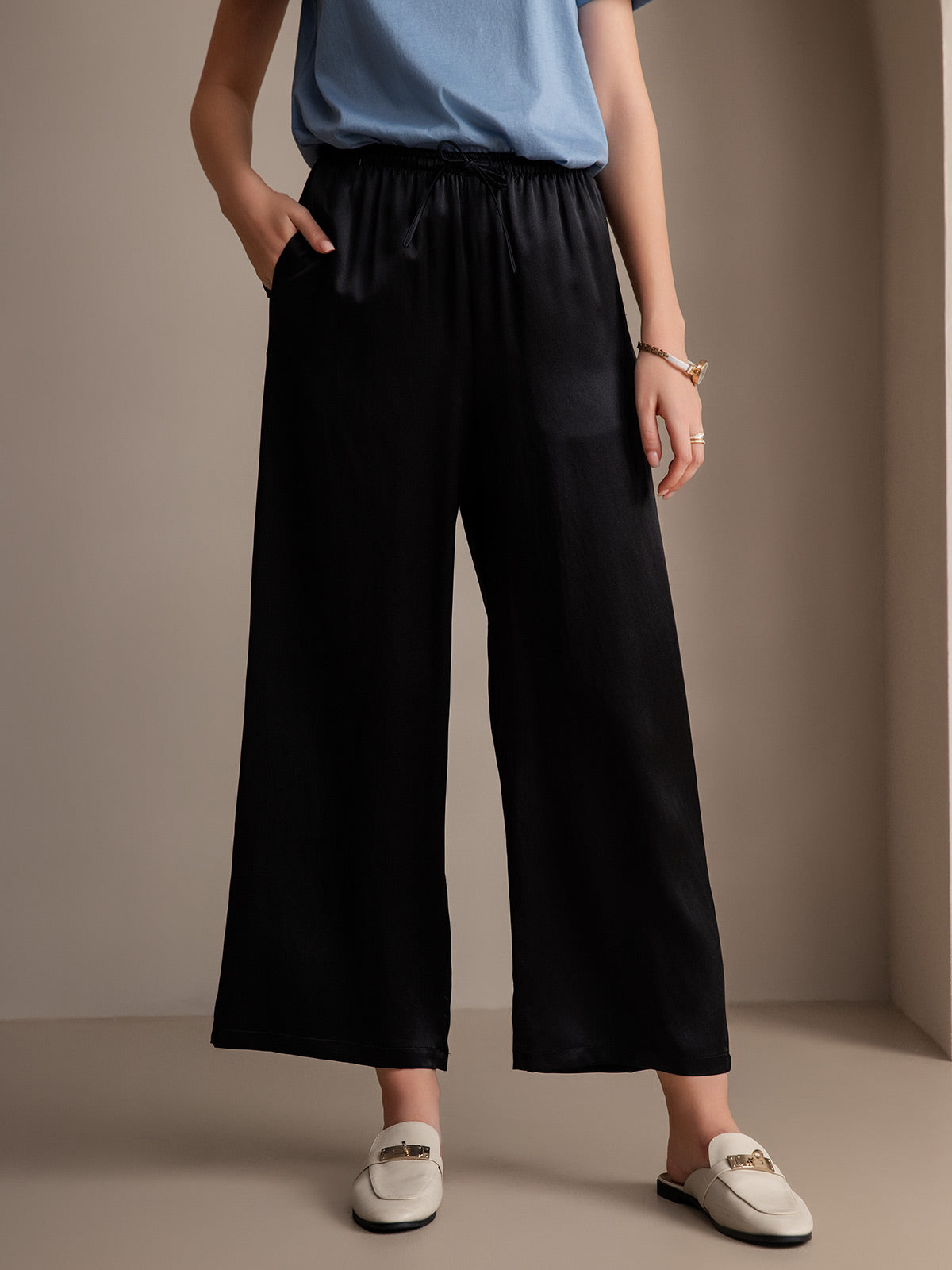 Pure Silk Solid Color Casual Women’s Pants