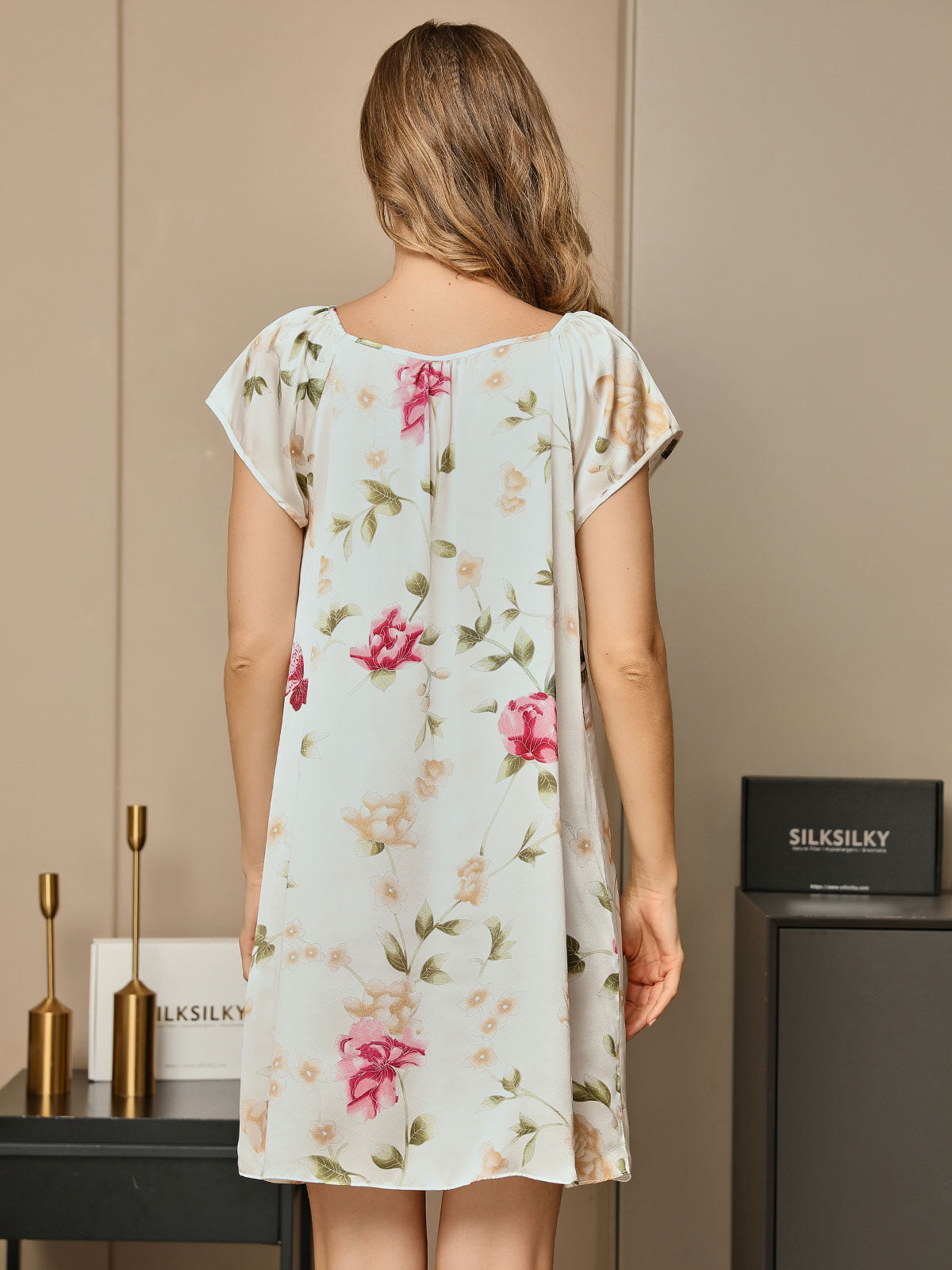 Pure Silk Floral Pattern Casual Cute Nightgown