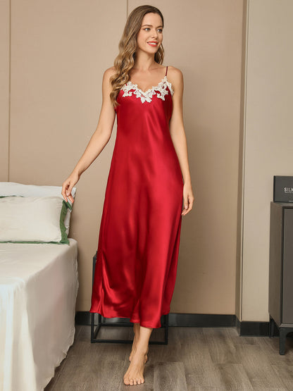 Pure Silk Maxi Lace V-Back Long Dress