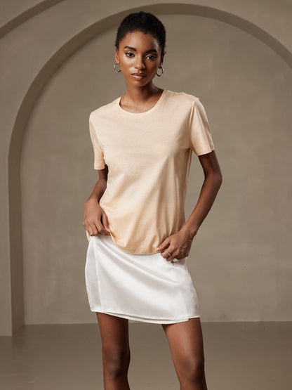 Silk Knitted Solid Color Womens T-Shirt