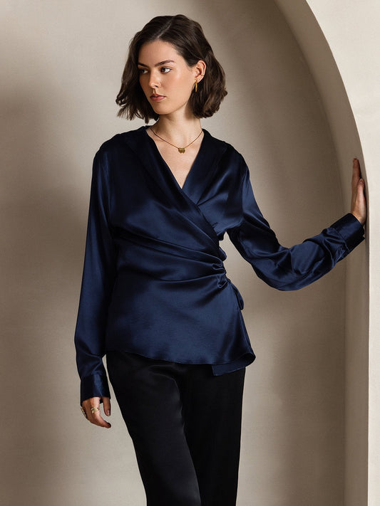 19 Momme Silk Fashionable V-Neck Shirt