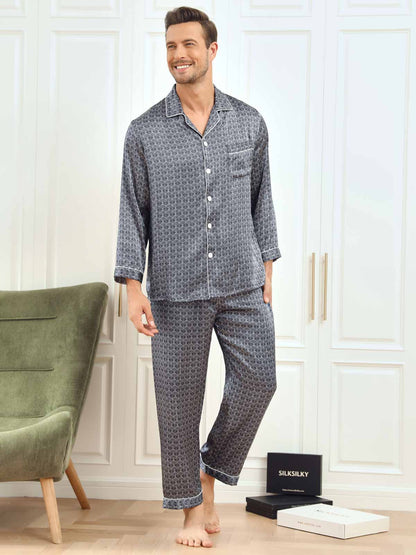 Luxurious Silk Printed Men‘s Pajama Set