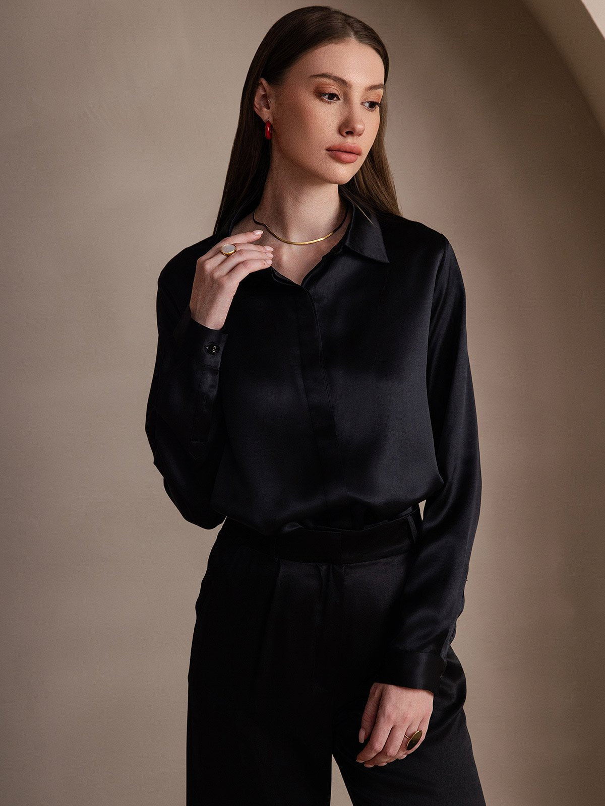 19 Momme Basic Silk Long-Sleeved Shirt