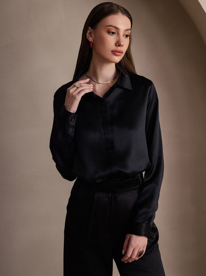 19 Momme Basic Silk Long-Sleeved Shirt