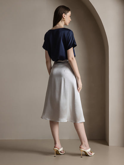 19Momme Silk Solid Color Elegant Split Hem Skirt