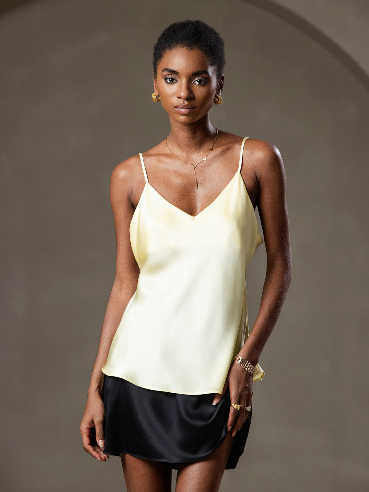 Pure silk Solid Color V-neck Spaghetti straps camisole