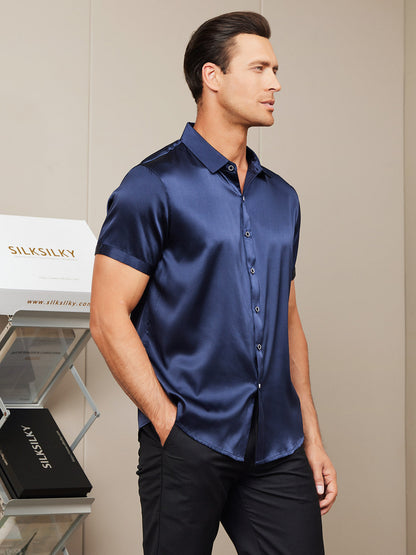 19Momme Mens Classic Short Sleeve Silk Shirt