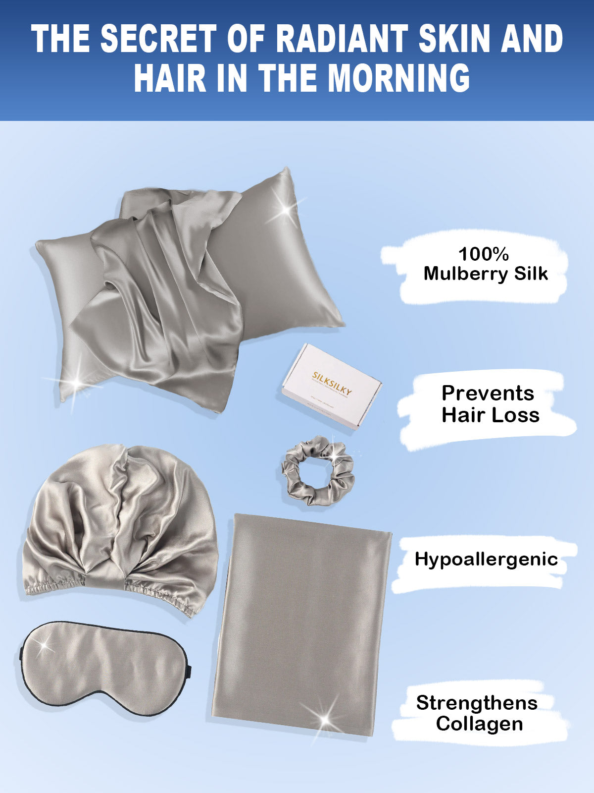 19Momme 4Pcs Set Silk Skin-Friendly Beauty Sleep Set (Envelope Pillowcase)