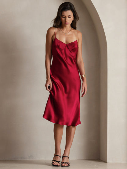 Silk Solid Color V-Neck Long Slip Dress