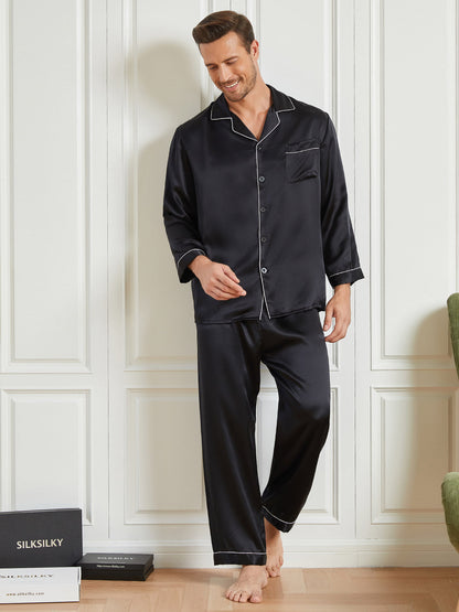 Silk Men's Lapel Long Sleeve Pajamas Set