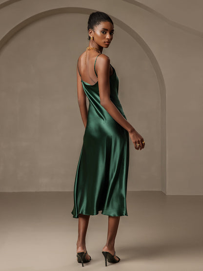 Pure Silk Spaghetti Strap Slit Long Dress