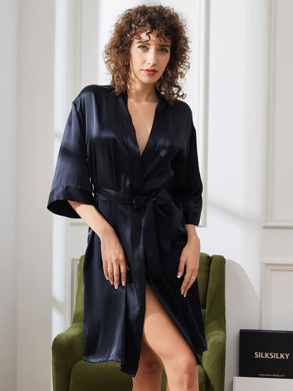 Pure Silk Belted Wrap Womens Night Robe