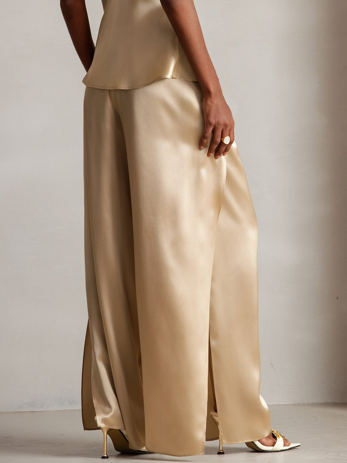 19Momme Fashionable Sexy Silk High-Slit Pants