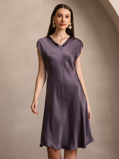 Pure Silk Elegant Short Sleeves Nightgown