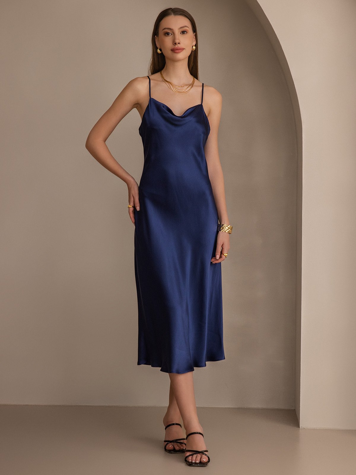 Pure Silk Strap Maxi Long Dresses