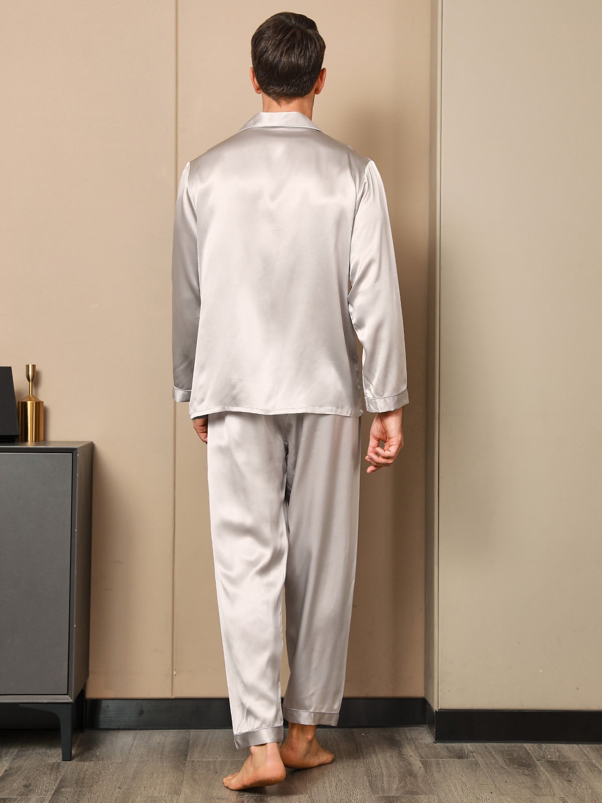 Silk Men's Lapel Long Sleeve Pajamas Set