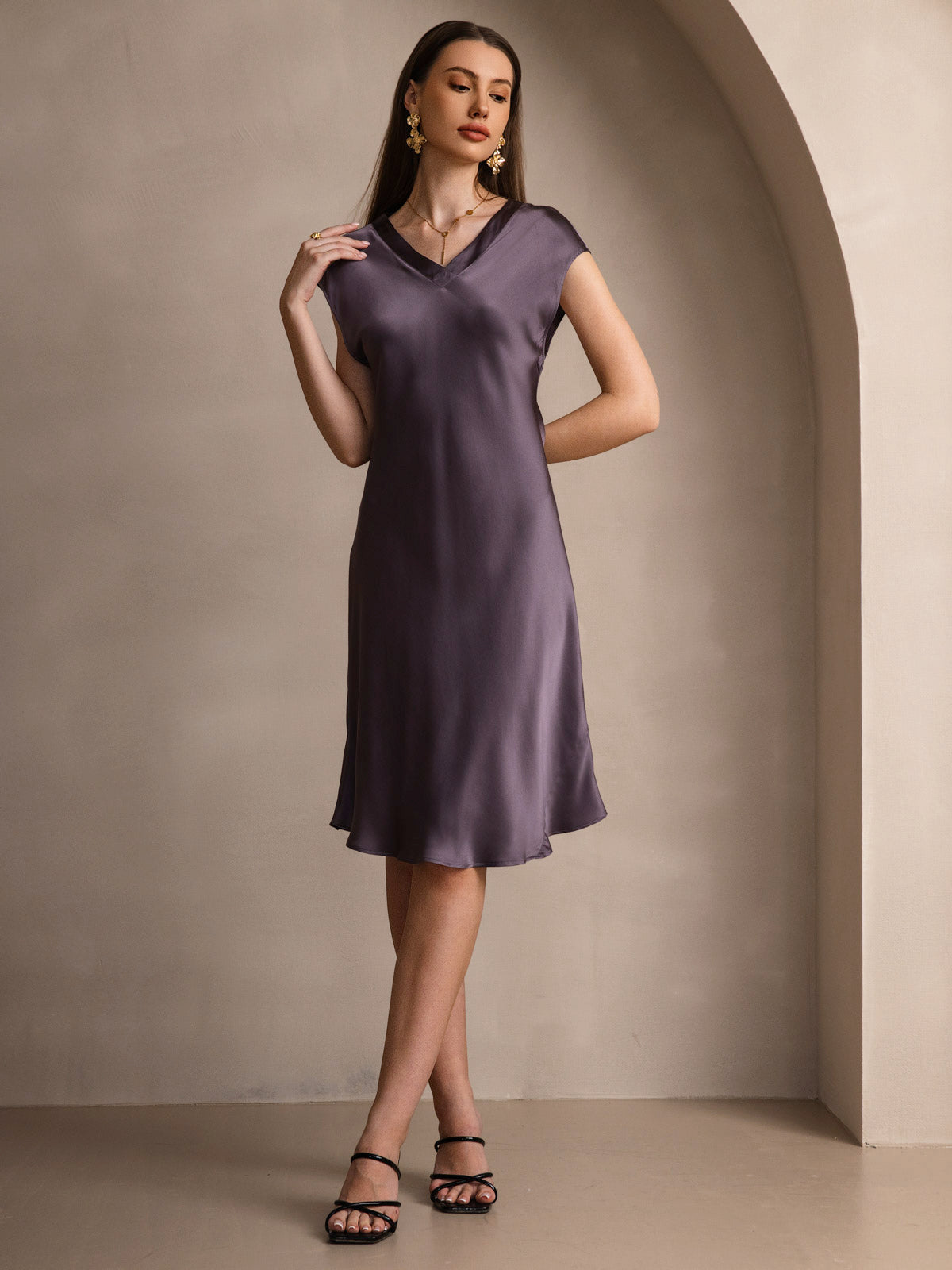 Pure Silk Elegant Short Sleeves Dress