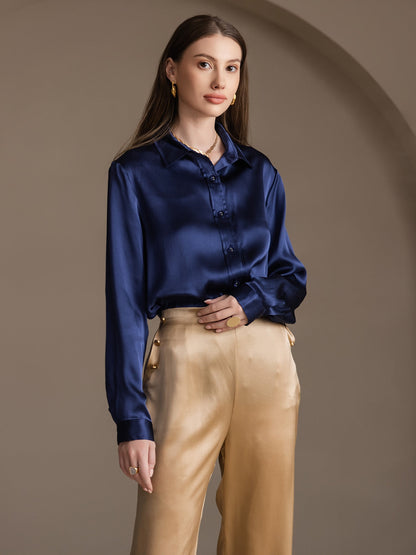 19 Momme Silk Solid Color Fashionable Basic Shirt