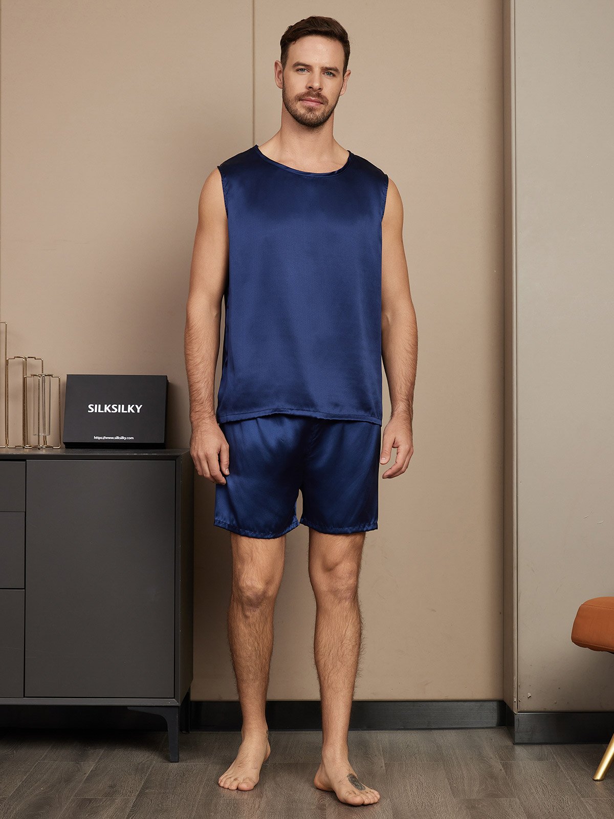 Pure Silk Sleeveless Men's Pajamas Set