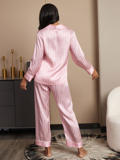 19Momme Silk Stripe Pattern Womens Pajamas