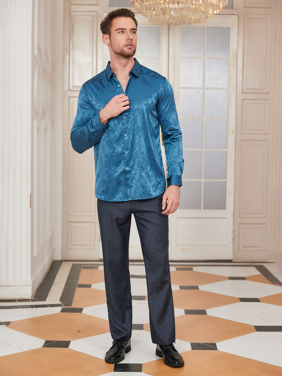 Mulberry Silk Jacquard Shirt for Men