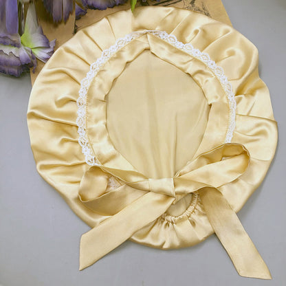 Pure Silk Lace Sleep Cap with Ribbons