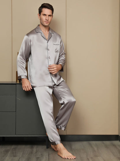 Pure Silk Men‘s Lapel Pajama Set 2Pcs