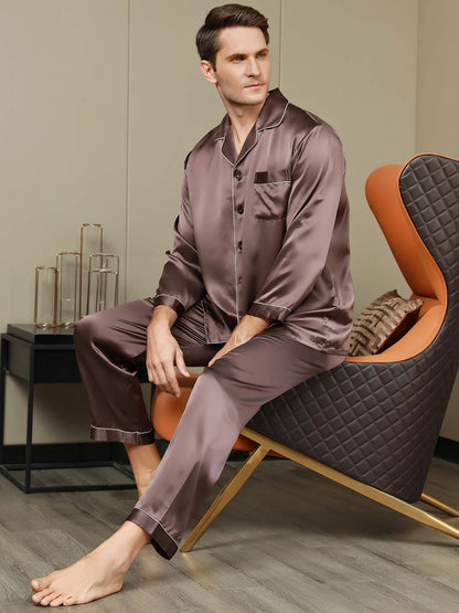 Pure Silk Men‘s Lapel Pajama Set 2Pcs