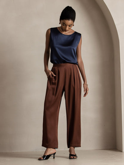 22Momme Timeless Pleated Wide-Leg Silk Long Pants