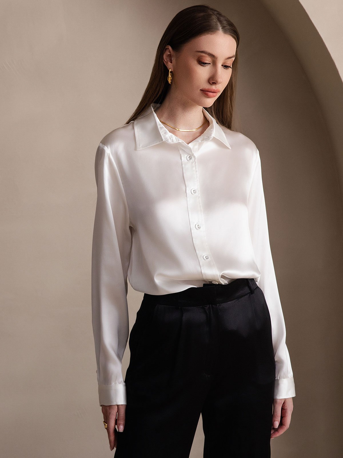 19 Momme Silk Fashionable Basic Shirt