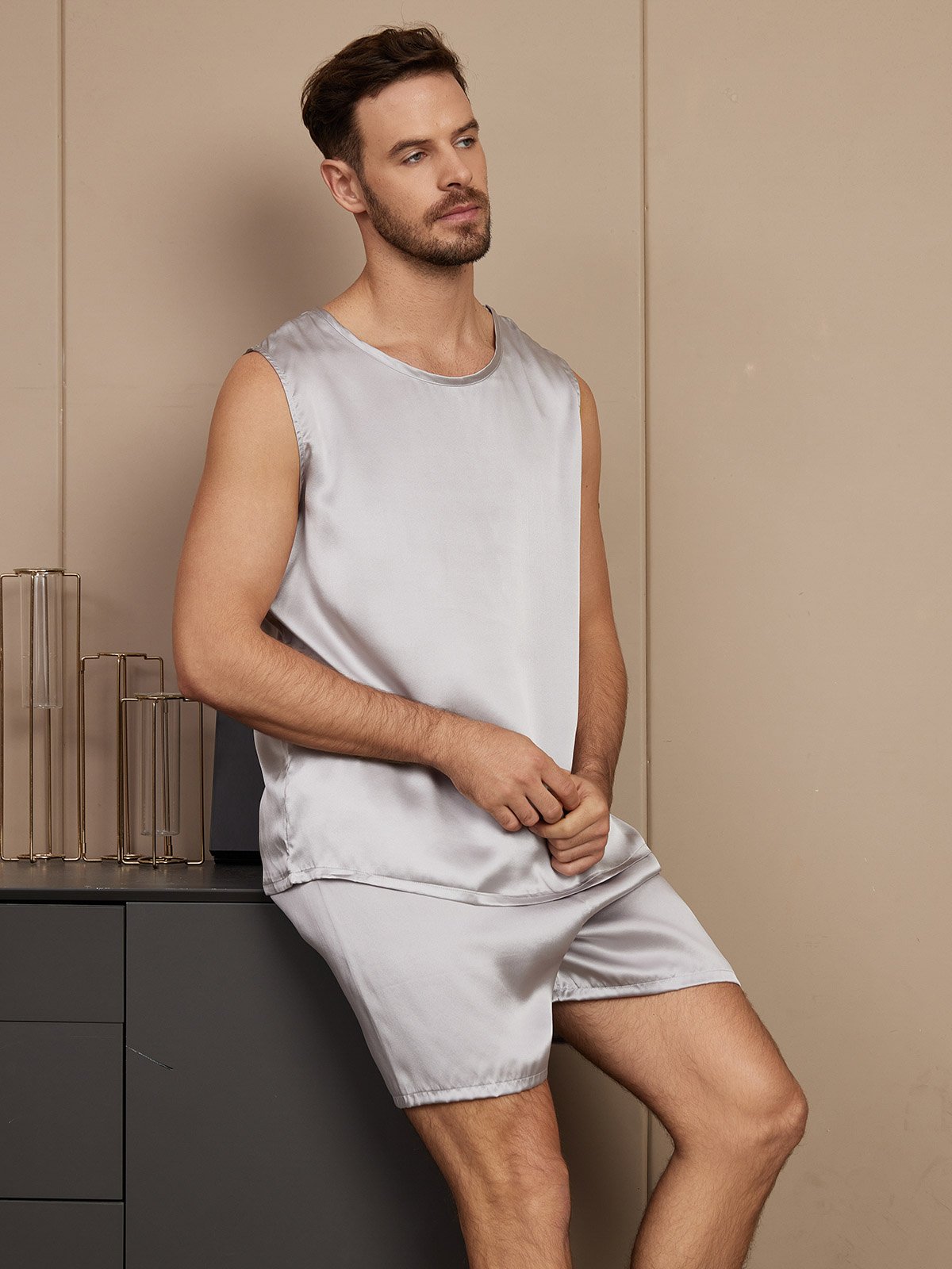 Pure Silk Sleeveless Men's Pajamas Set