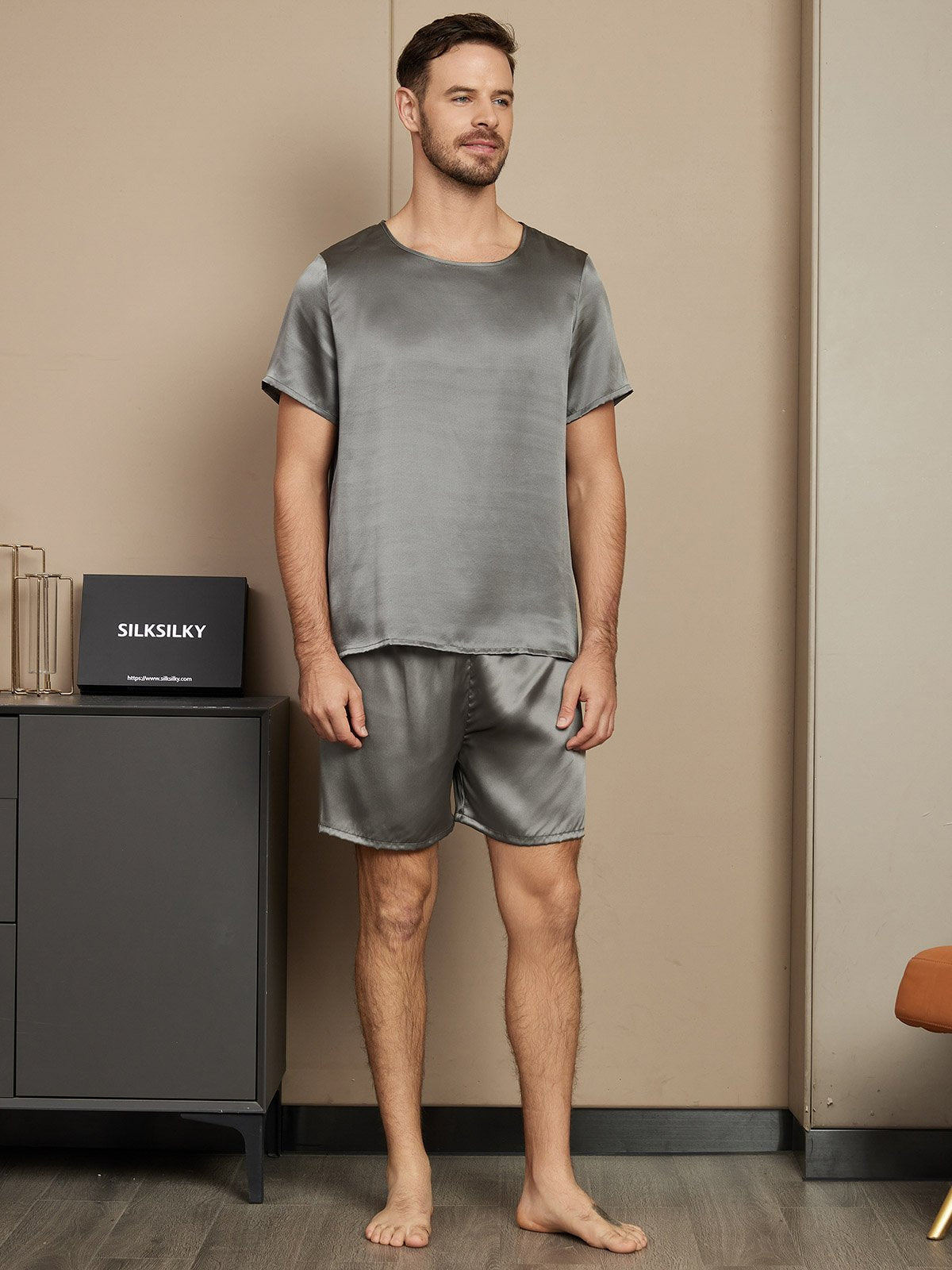 Pure Silk Casual Short Sleeve Men's Pajamas Set